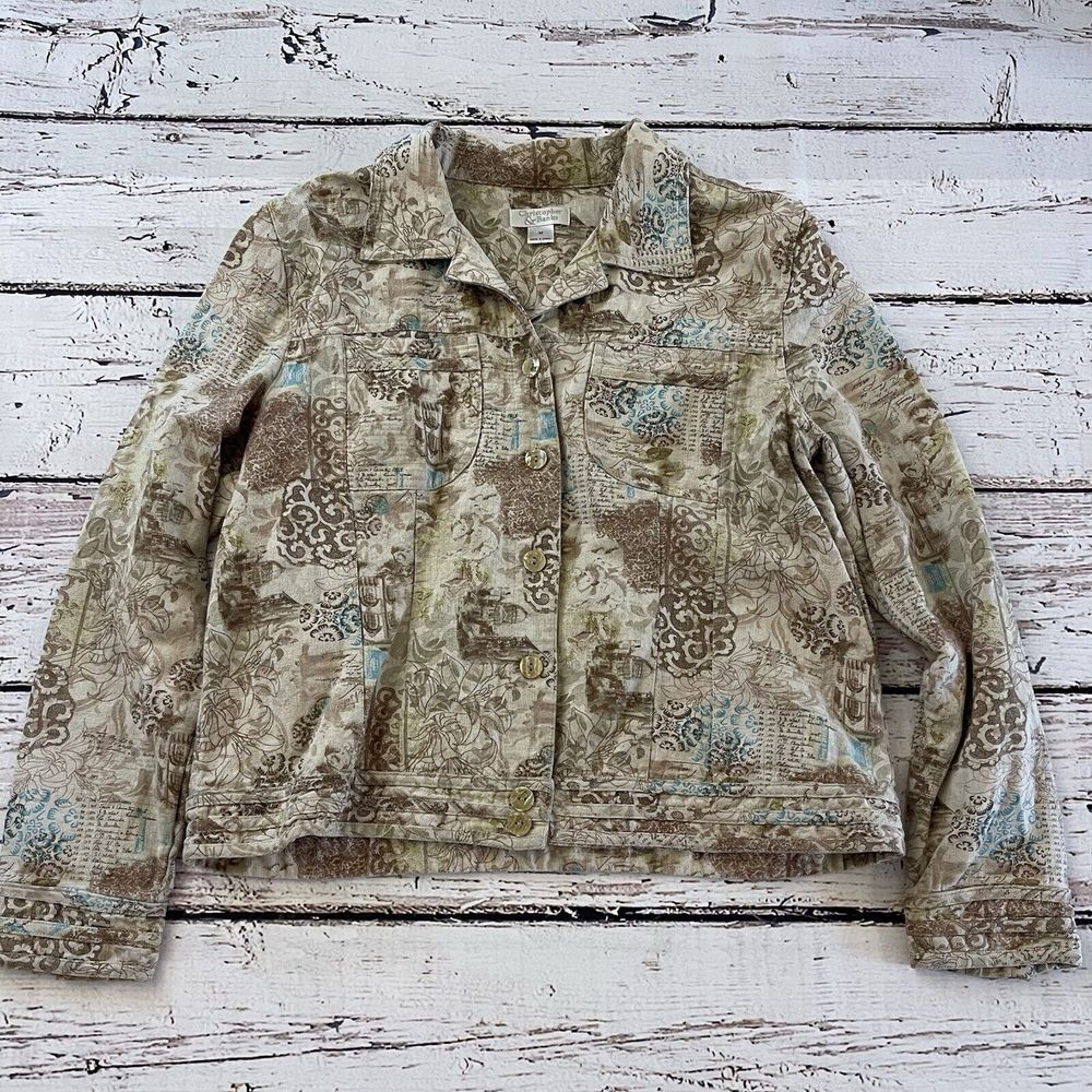 Christopher‎ Banks Linen Blend Jacket Parisian Women Medium Brown Casual Travel